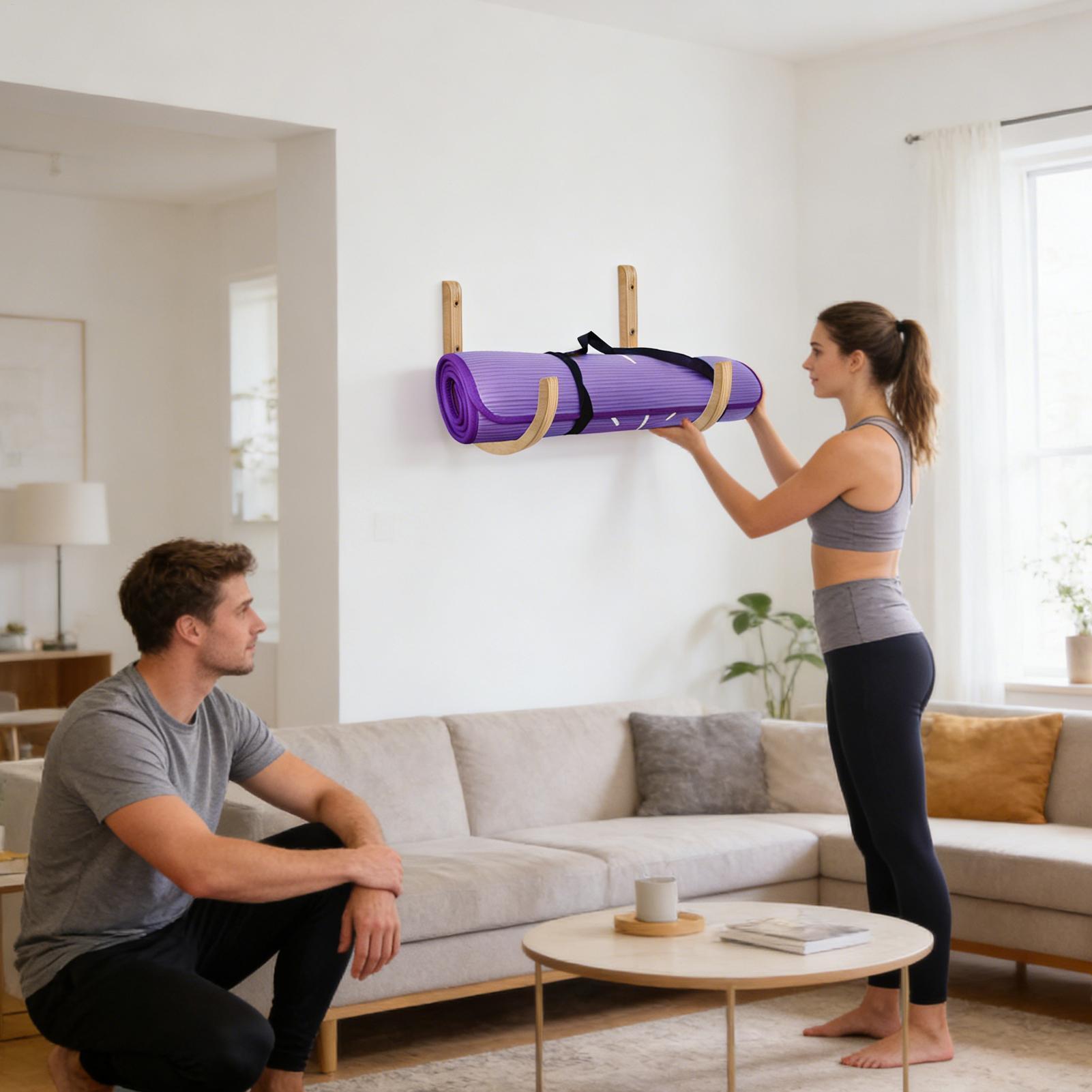 Home Gym Yoga Mat Storage - Organizer Matras Yoga 2 Buah Kayu