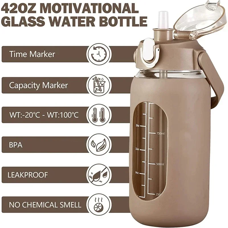 Home Gym Kettler - Botol Air Kaca 1000ML Dengan Sedotan,